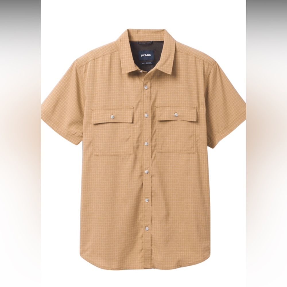 Prana Garvan Short Sleeve Button Shirt Embark Brown Size Large Tall NWT